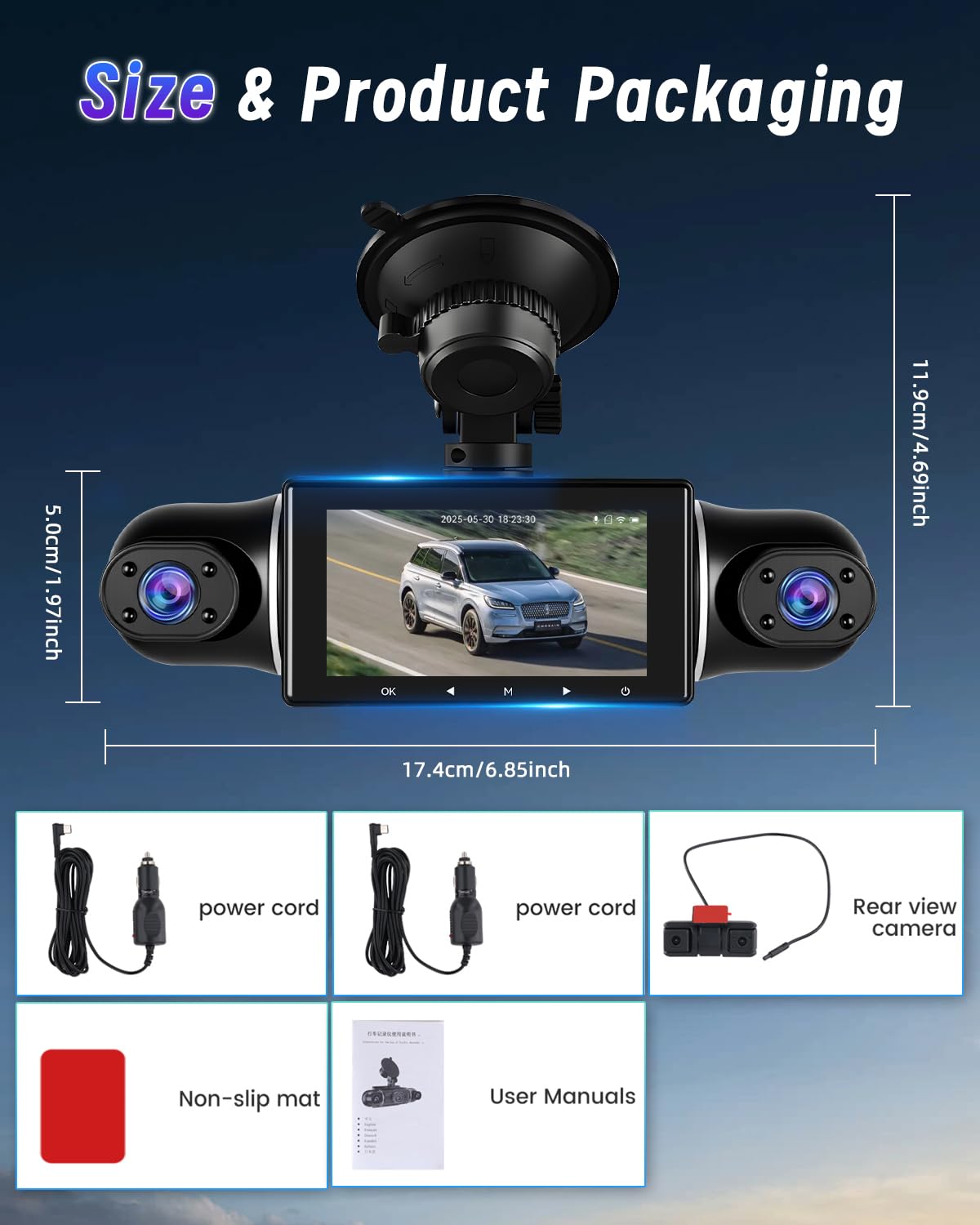 1080P Dashcam a 5 canali con visione a 360° – Dash CAM con telecamere anteriori e Posteriori – Sensore G Registrazione in Loop Visione notturna WiFi Controllo tramite App Monitoraggio del parcheggio