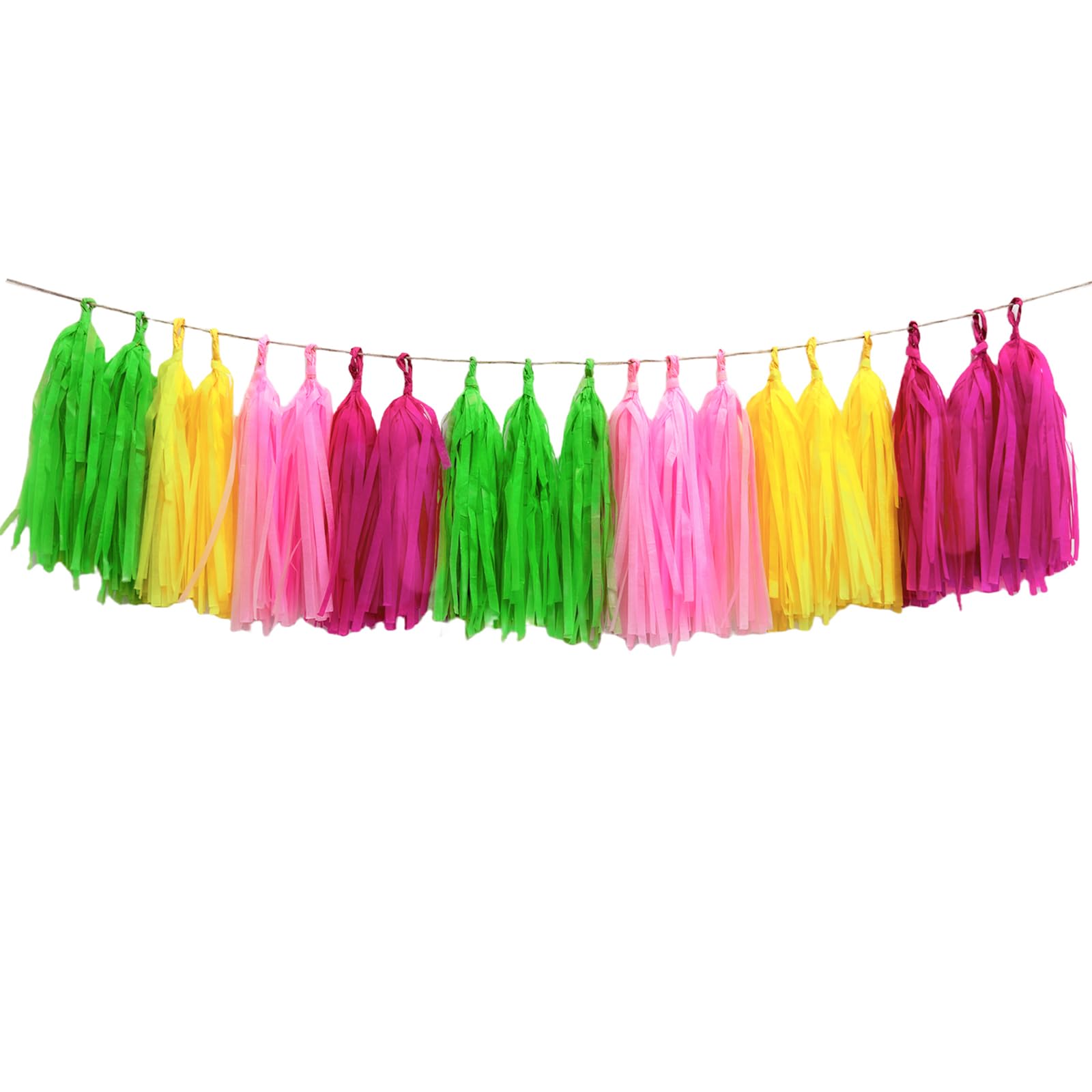 Pink Yellow and Green Tassel Garland Banner Paper Tassels for Party Decorations,Pack of 20