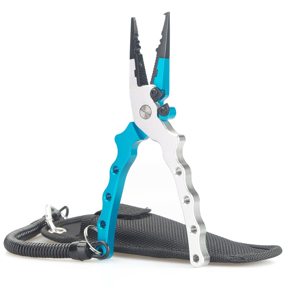 Fishing Pliers Aluminum with Lanyard, Sheath and Braid Cutter for Saltwater and Freshwater, Blue