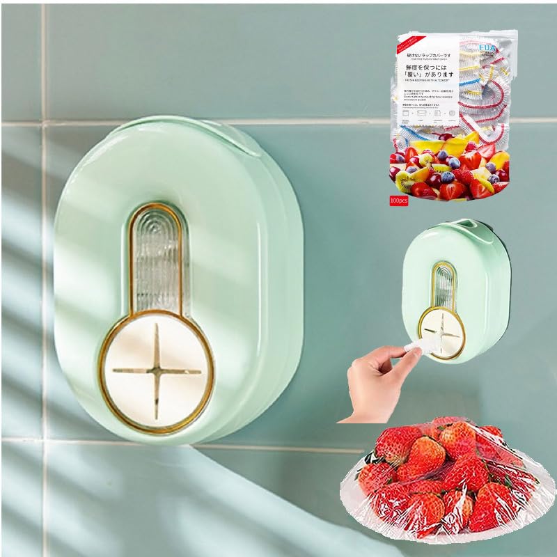 Jrsoul He Fresh Keeping Bag Storage Box with 100 Disposable Cling Film Multifunctional Plastic Wall-mounted Safety Kitchen Storage (Mint green)