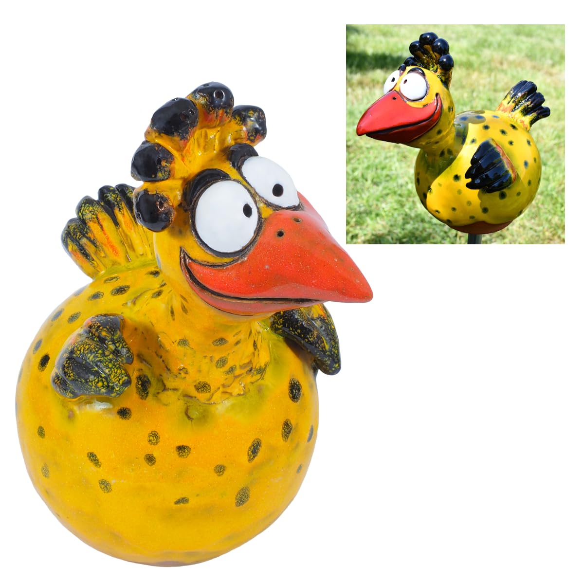 Gartenstecker Keramik Handgefertigt - Gartendeko für Draußen Wetterfest - Garten Deko Keramik - Gartenfiguren & Gartenstatuen - Vogel