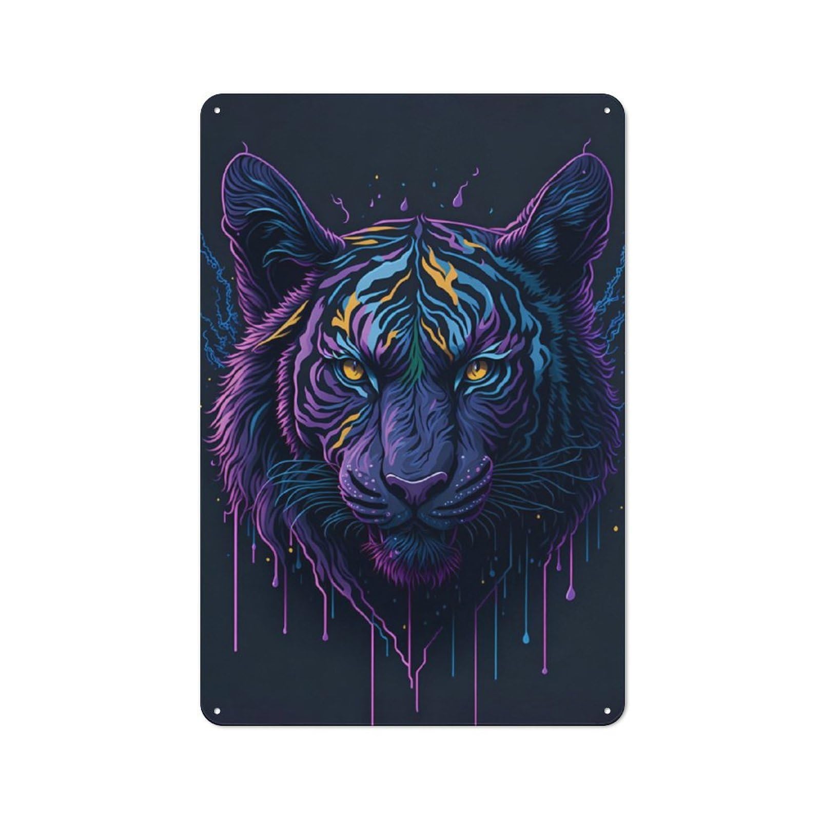 Junmoney Tiger Head Loft Style Metal Wall Sign 30X20cm Featuring Studio Wall Art For Loft, Studio, Office Or Creative Room