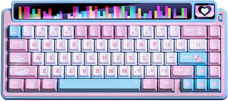 LEOBOG x Aula AMG65 Mechanical Gaming Wireless Keyboard Dual Screen | Tri-mode Bluetooth/2.4G/Wired,Wireless Keyboard,8000mAh,RGB,Rapid Trigger,Hot Swappable Pre-lubed Jasper Switches-Pink Meow