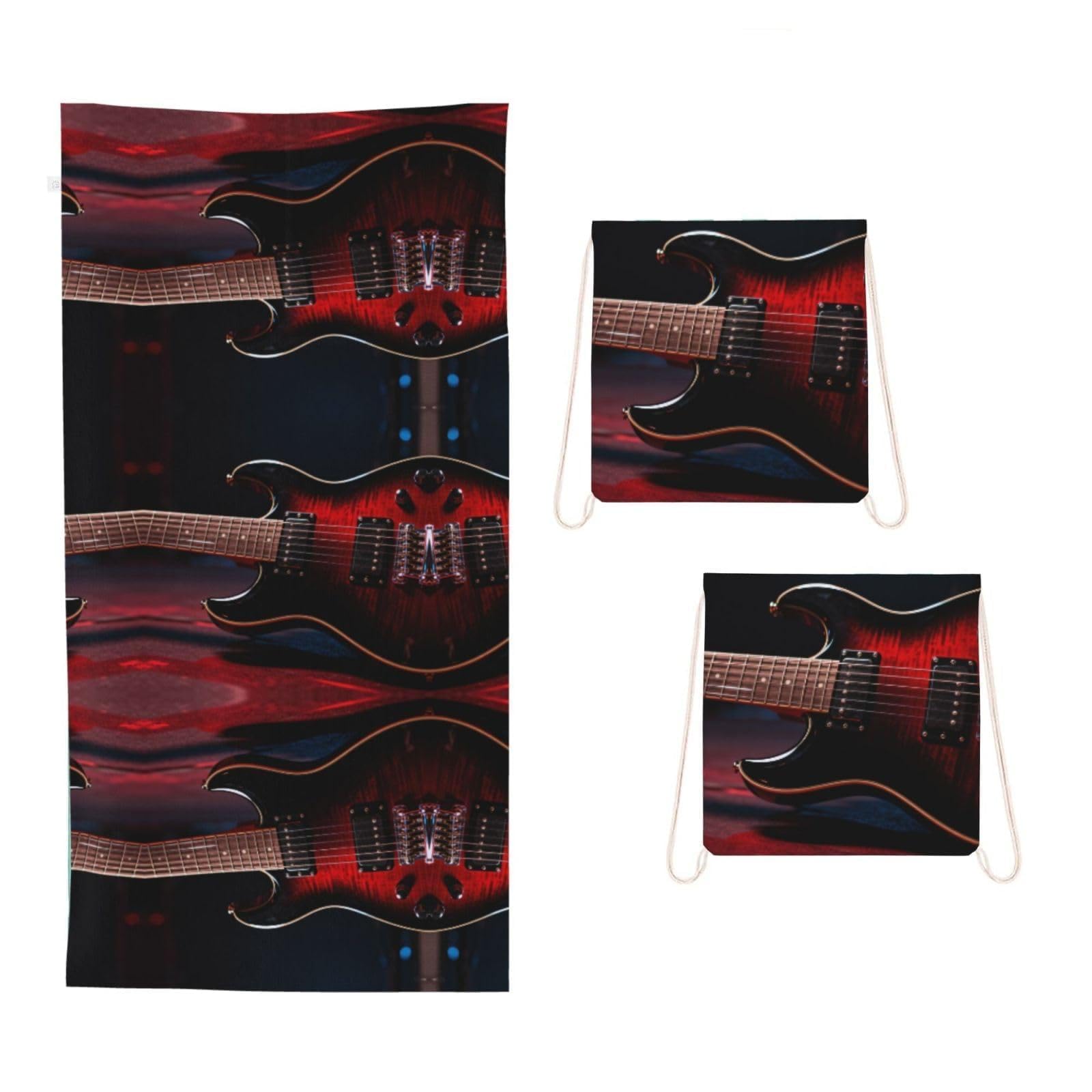 CNTDBU Electric Guitar Shape 2 in 1 Packable Towel Bag-Large Beach Towel with Stuff Sack, Super Absorbent Microfiber Travel Towel for Pool