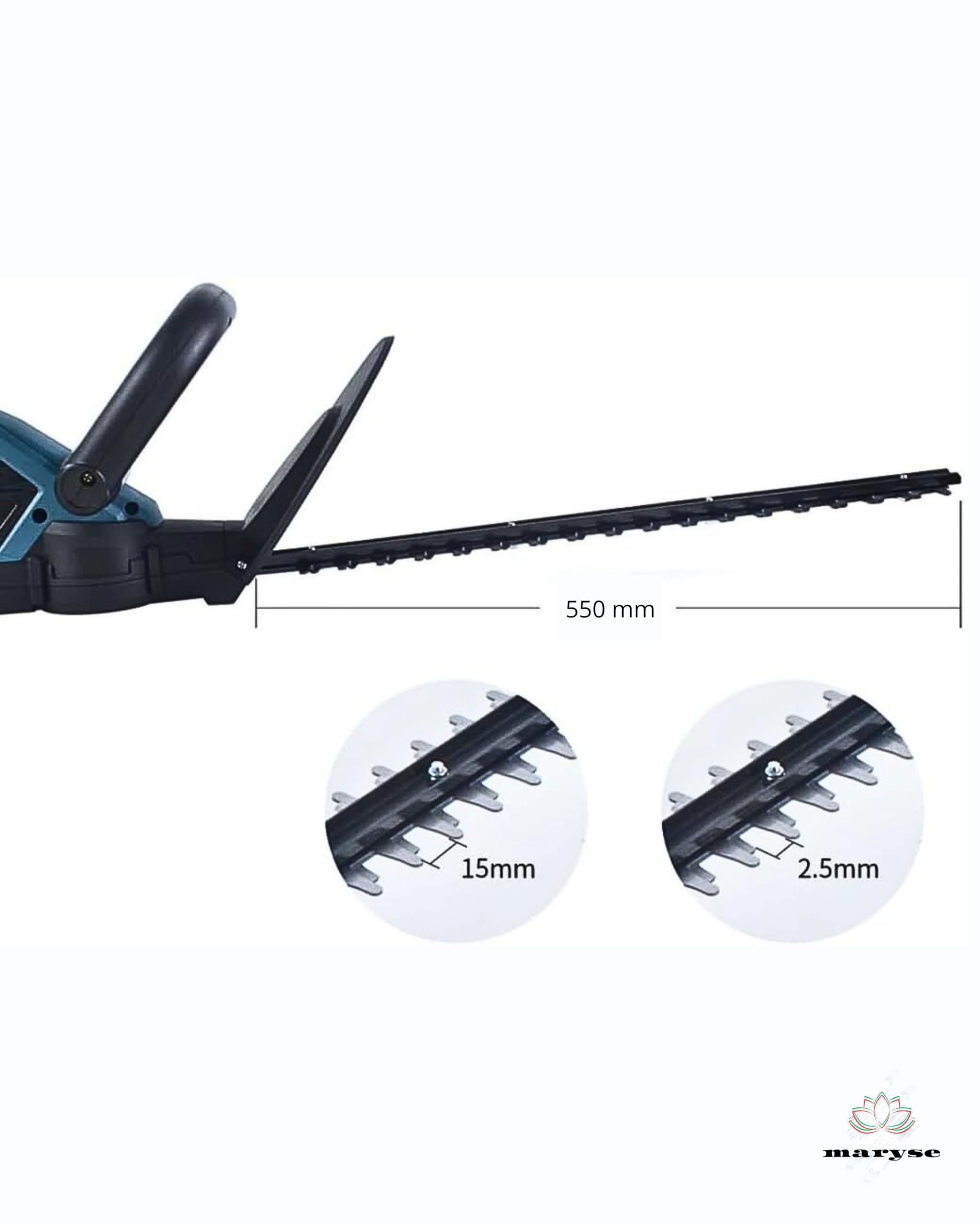 Tagliasiepe a Batteria con 2 Batterie Lunghezza di Taglio 510 mm, Leggero, Potente, Senza Fili - Ideale per Giardini e Siepi
