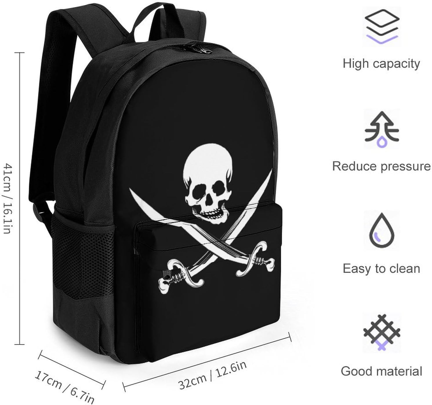 Roger Skull Crossbones Funny Backpack Lightweight Printed Daypacks image 2