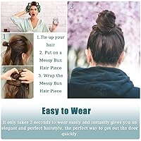 Vista 4 de Extensión de moño de pelo desordenado, banda de goma elástica, accesorios para el cabello de moño, pieza para mujeres y niñas, color gris plateado