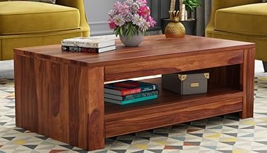 Space Galaxy Wooden Centre Coffee Table for Living Room | Rectangle Center Table for Home and Office | Storage Type: Open Shelf Storage | Sheesham Solid Wood | Honey Finish