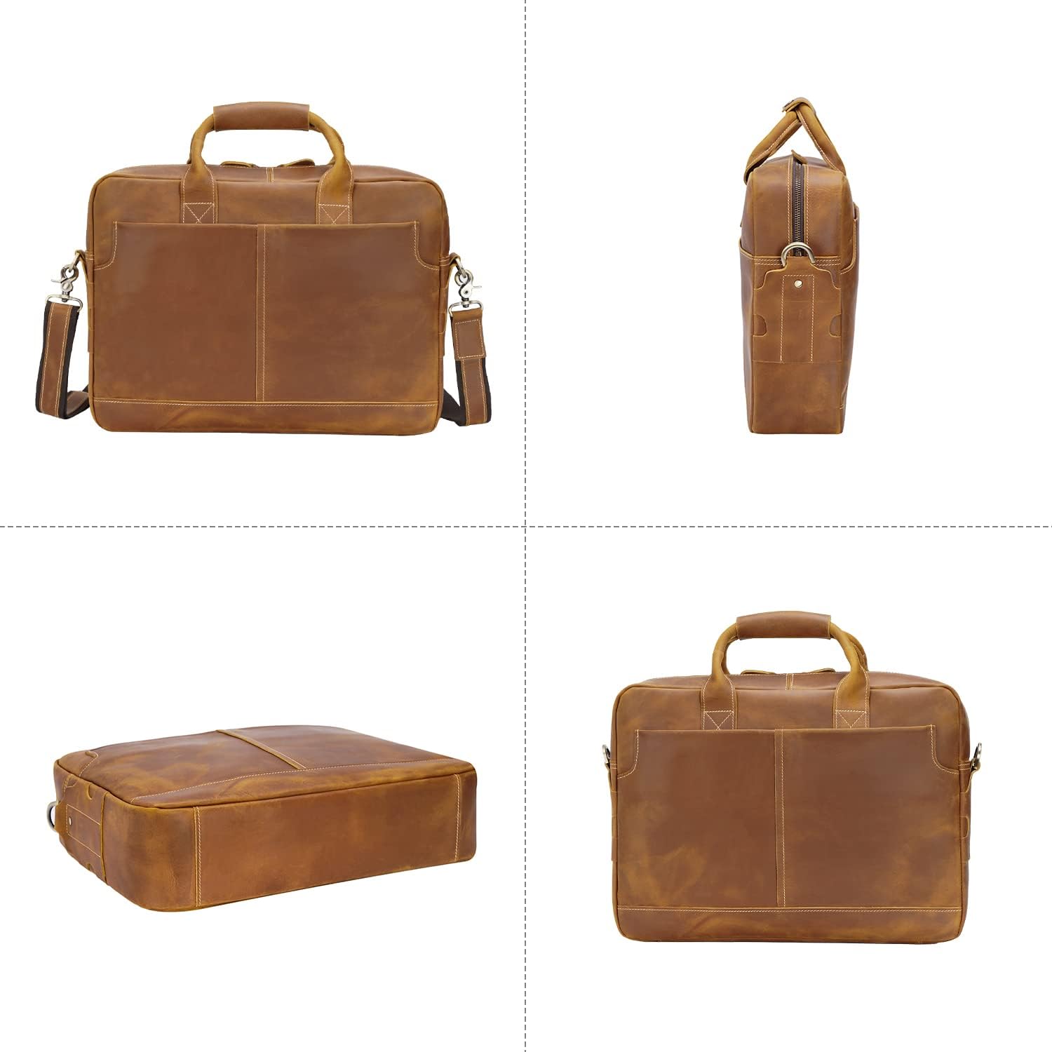 Uр Tо 60% оƒƒ Genuine Full Grain Leather Men's 16 Inch Laptop Briefcase Messenger Bag Tote Satchel Bag with YKK Metal Zippers(Light Brown)