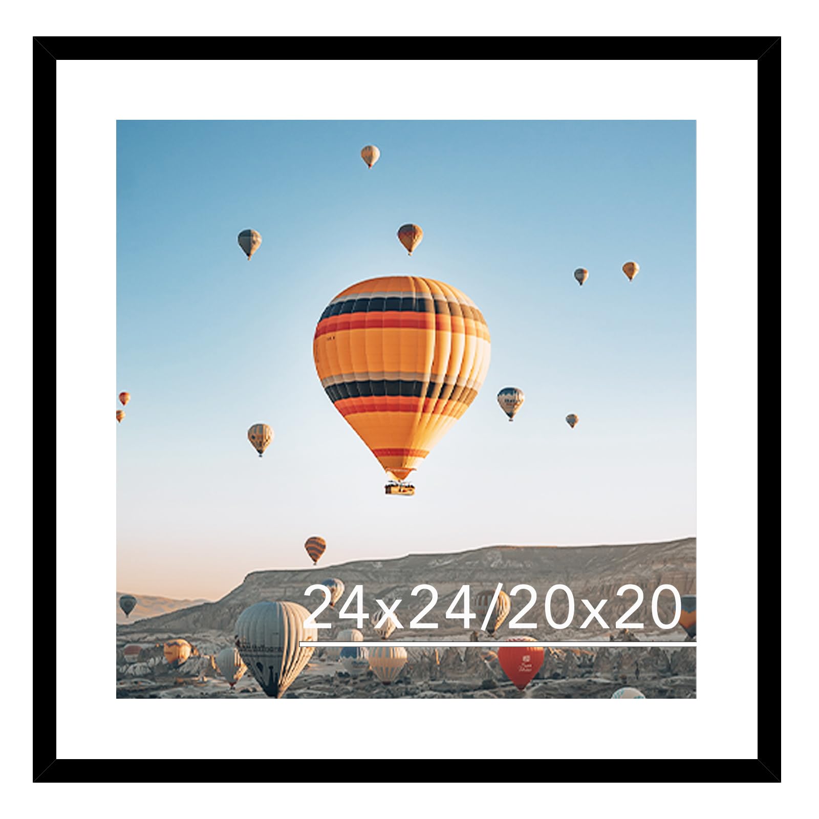 JCJMY 24x24 Picture Frame Black with 20x20 Mat, Display Photo 20x20 with Mat or 24 x 24 Without Mat, Wall Hanging Large 24x24 Poster Frame with Shatter Resistant Plexiglass, Black