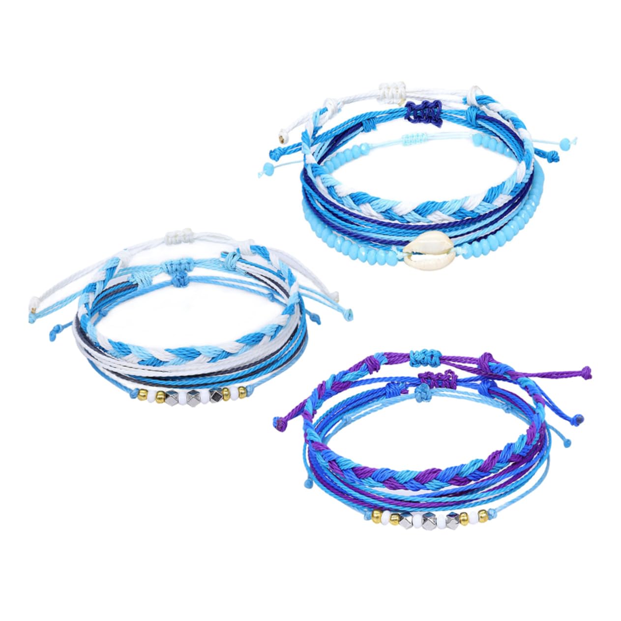 9piezas Pulsera De Conchas Marinas Tejida Mano Hilo De Cera Accesorio Ligero y Duradero Para Fiesta Viaje y Uso Diario