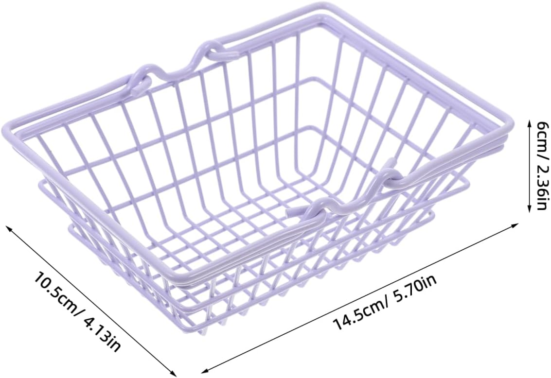 Hemobllo Small Storage Basket, Iron Wire Basket with Handle, Lavender image 2