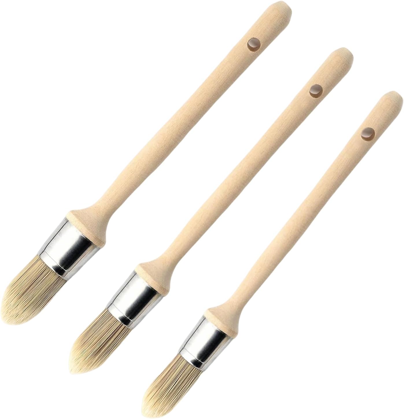 Pack of 3 Round Paint Brushes, Pointed Fine Paint Brush, Window Frame, Paint Brush, Nylon Brush, Stainless Steel Bow, Ring Brush for Windows and Doors, Profiles with Oil and Water Based Paints