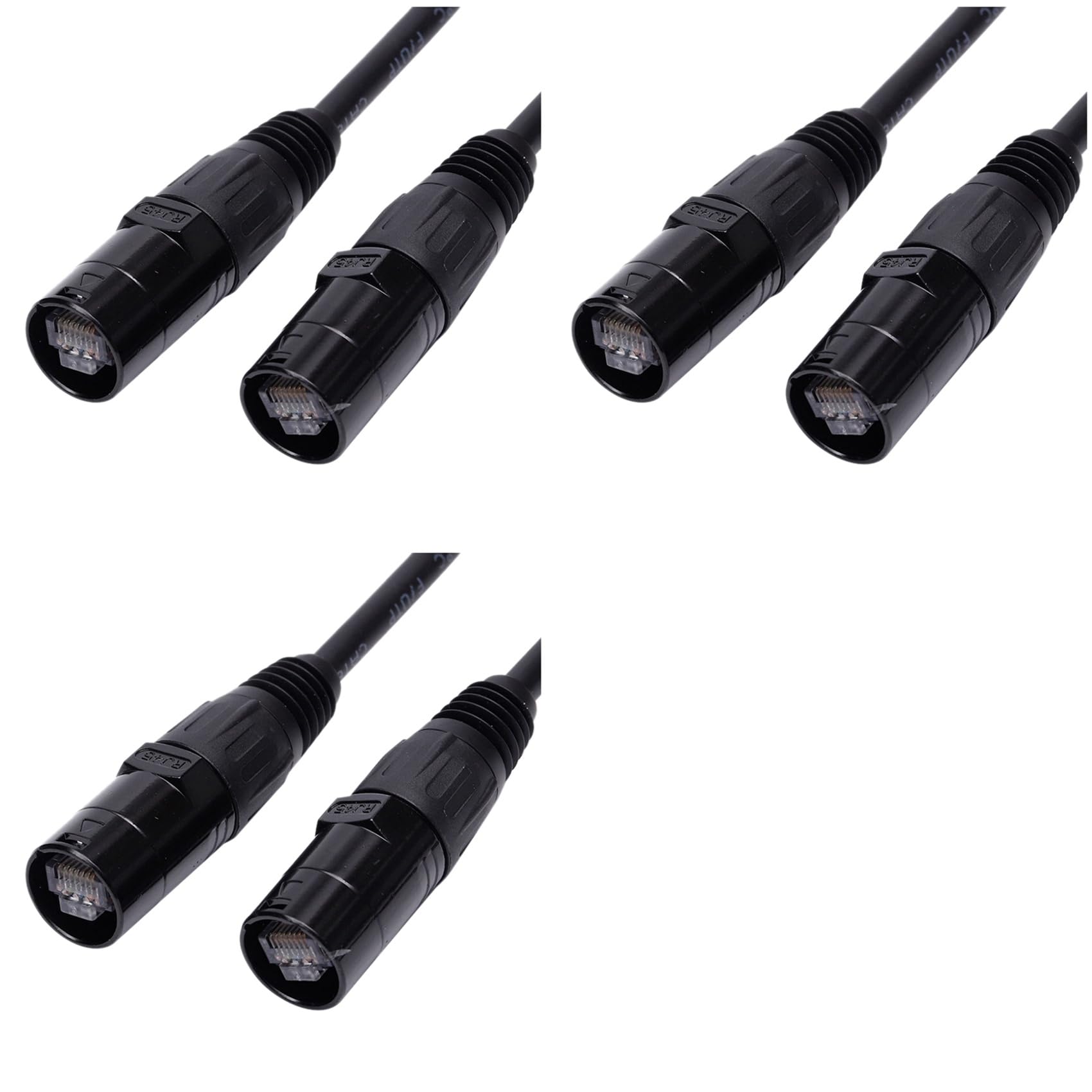 3X Ethercon CAT6, Connettore RJ45 Compatibile EtherCON per Configurazioni nel Studio, Tournée, Produzioni Teatrali, Concerti 2 Metri