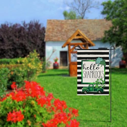 Miniatura 4 de Hello Shamrocks - Bandera de jardín para el día de San Patricio 12 x 18 pulgadas arpillera de doble cara verde de la suerte 17 de marzo decoración