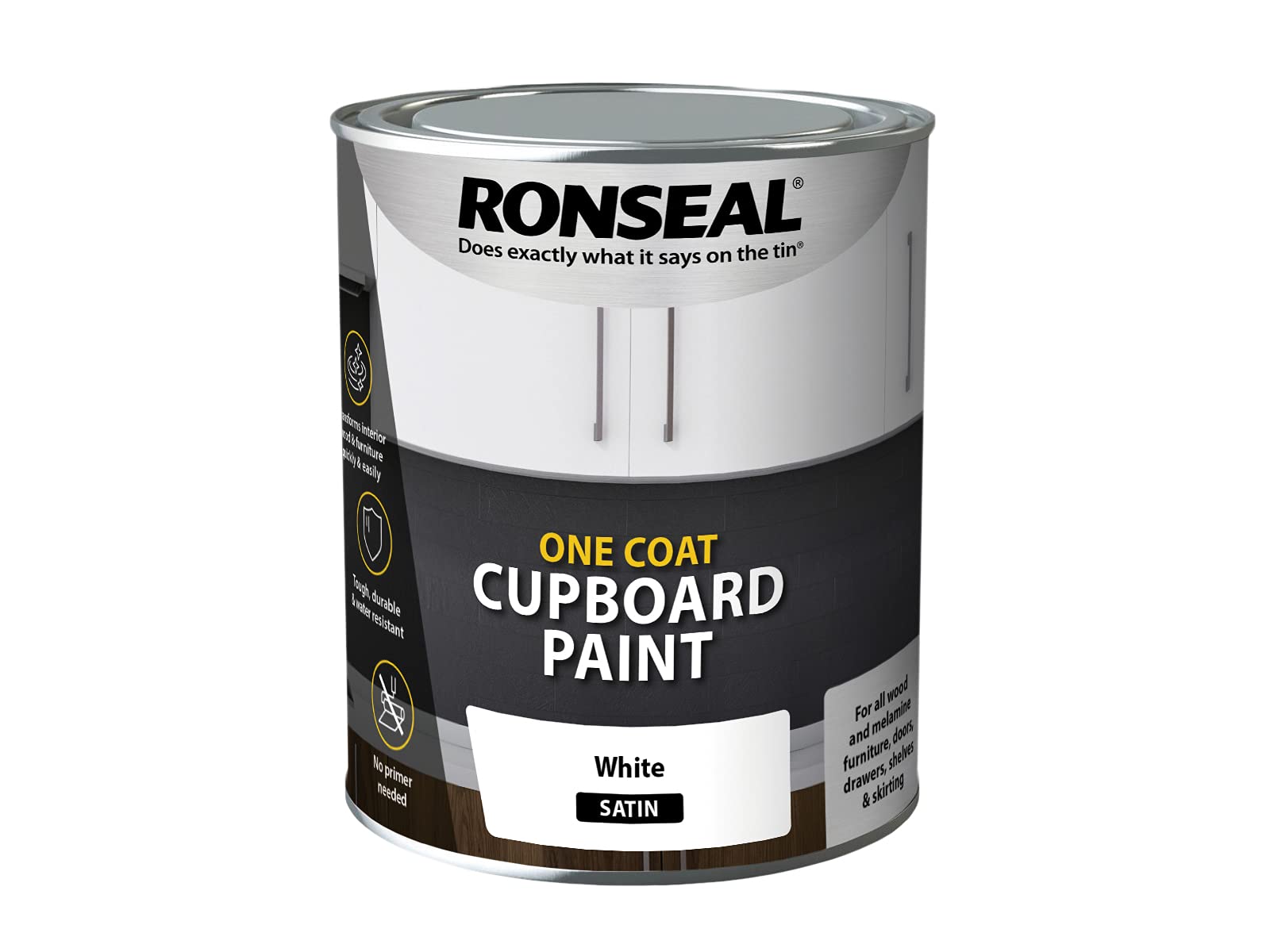 Ronseal 37489 One Coat Cupboard Paint White Satin 750ml