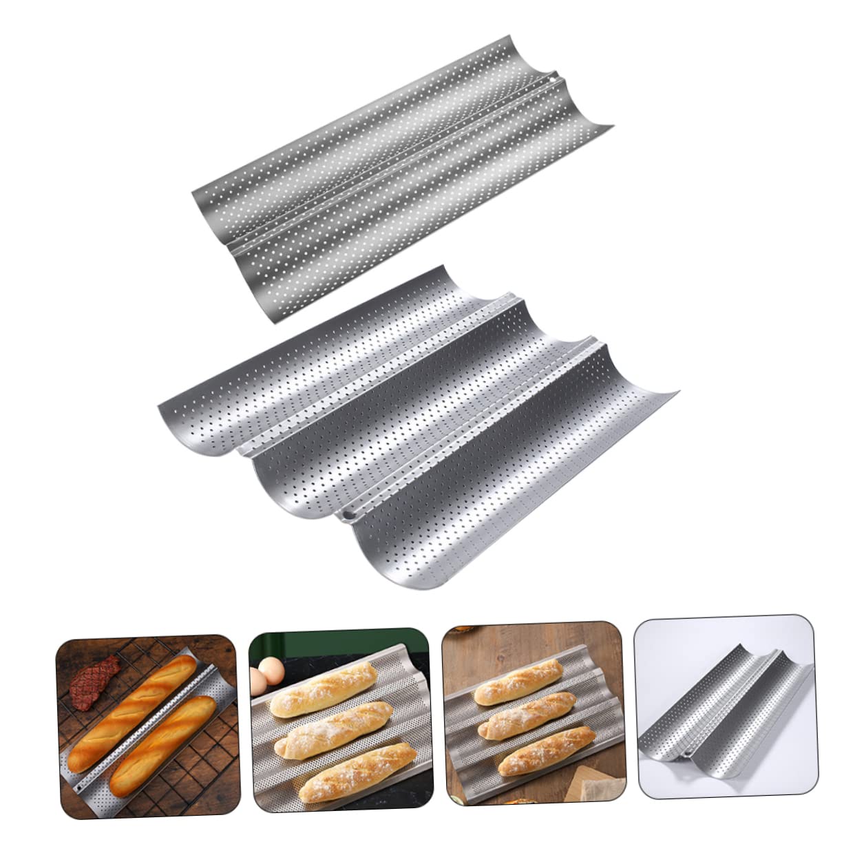YARNOW 2pcs Moule à Baguette en Acier Inoxydable Argenté Surface Lisse Antiadhésive, Facile à Nettoyer, pour Boulangerie et Pâtisserie Professionnelle