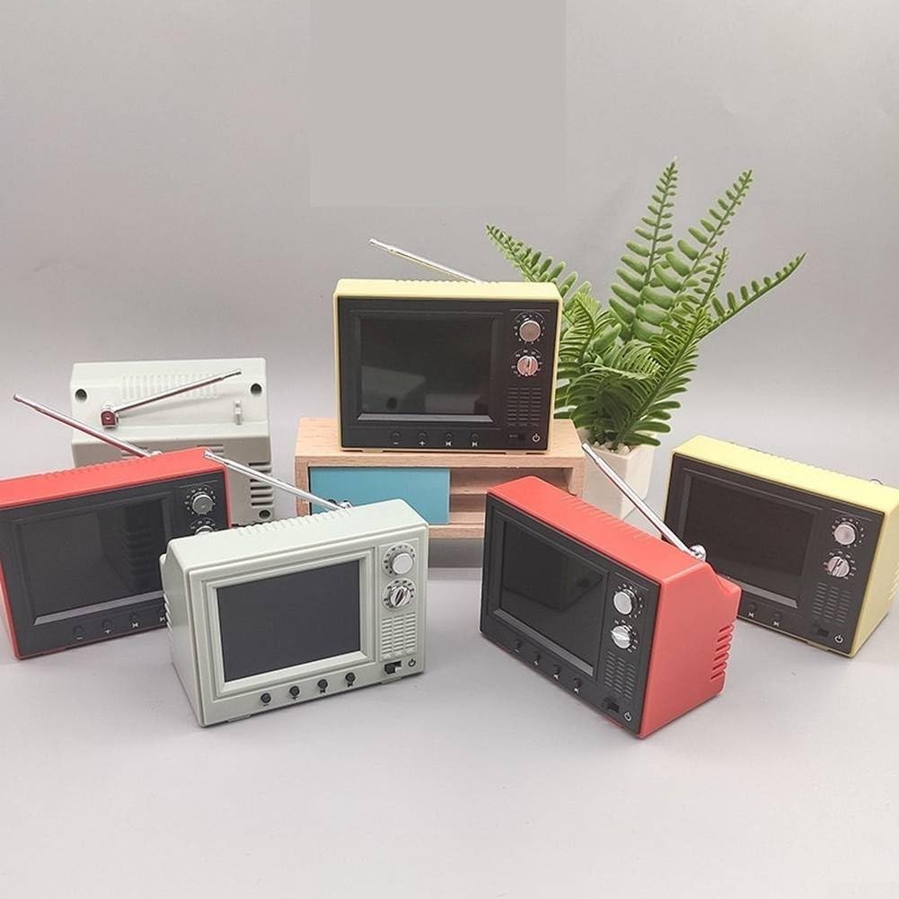 Für Mini-Retro-Cartoon-TV, wiederaufladbarer Miniatur-Video-Player mit 8 GB Speicher, unterstützt Kopfhörer und USB-Wiedergabe für Schreibtischdekoration, Puppenhaus-Szenen, tragbarer Filmplayer