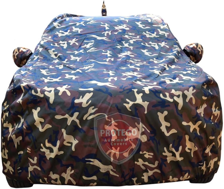 PROTEGO 4x4 Heavy Duty Fabric All Weather Car Cover for Nissan Sunny | Dog Proof, 100% Waterproof, Custom Fit, Elastic Grip, 4+ Years Life, Durable, Mirror Pocket | (Army Military)