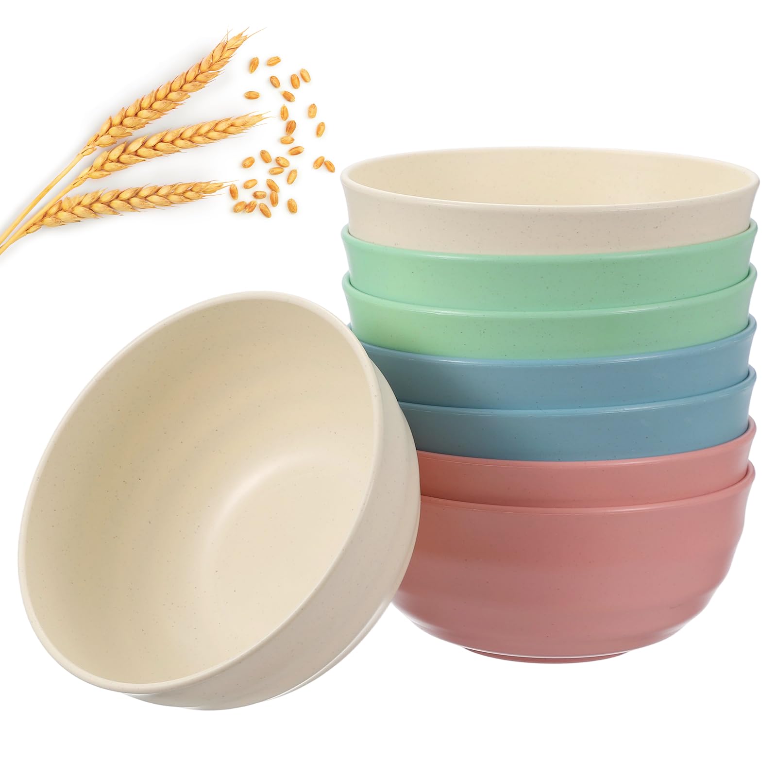uxcell 8Pcs Unbreakable Straw Bowls, 7.9" Reusable Dinnerware Microwave and Dishwasher Safe Bowl for Kitchen Camping Picnic Serving, Multicolor
