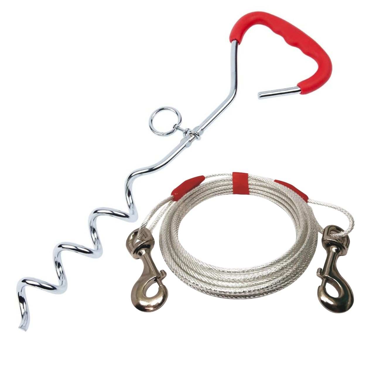 Heavy Duty Dog Tie-Out Cable & Spiral Stake – 10ft, 20ft, 30ft Outdoor Dog Leash for Yard & Camping – 18'' Anti-Rust Spiral Anchor for Medium to Large Dogs Zvire (9m x 5mm Cable + 18" Tie Out Stake)