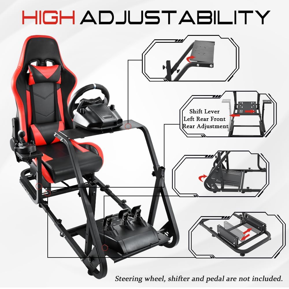 Marada Racing Simulator Cockpit with Comfort Gaming Seat Fit for Logitech/Thrustmaster/Fanatec G923 G920 G27 G29 T300,Pro Sim Driving Race Stand Mountable Monitor Stand, No Shift Wheel Pedal