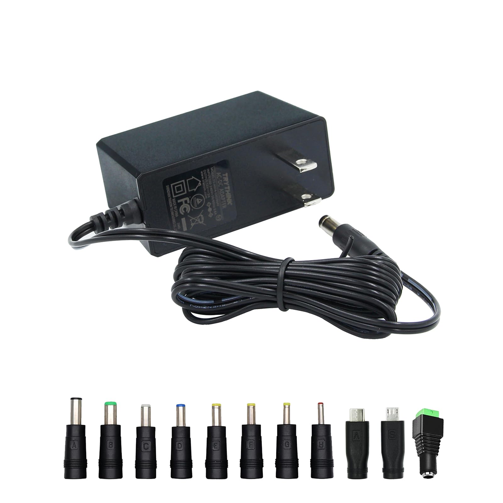 12V Power Supply, 12V 2A 24W Power Supply AC 100-240V to DC 12 Volt Adapter with 5.5mm x 2.1mm Tip and 11 Interchangeable Jacks Plug for LED Strip