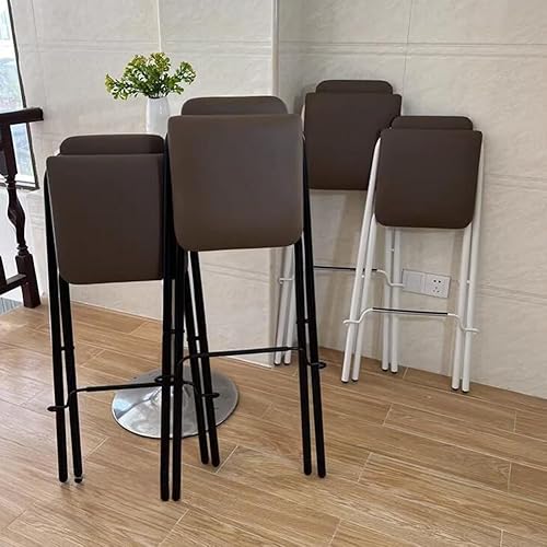 Miniatura 5 de Taburete de bar plegable de 26 28 30 , taburete de bar acolchado marrón rústico, silla alta de desayuno de cocina con respaldo y reposapiés, altura