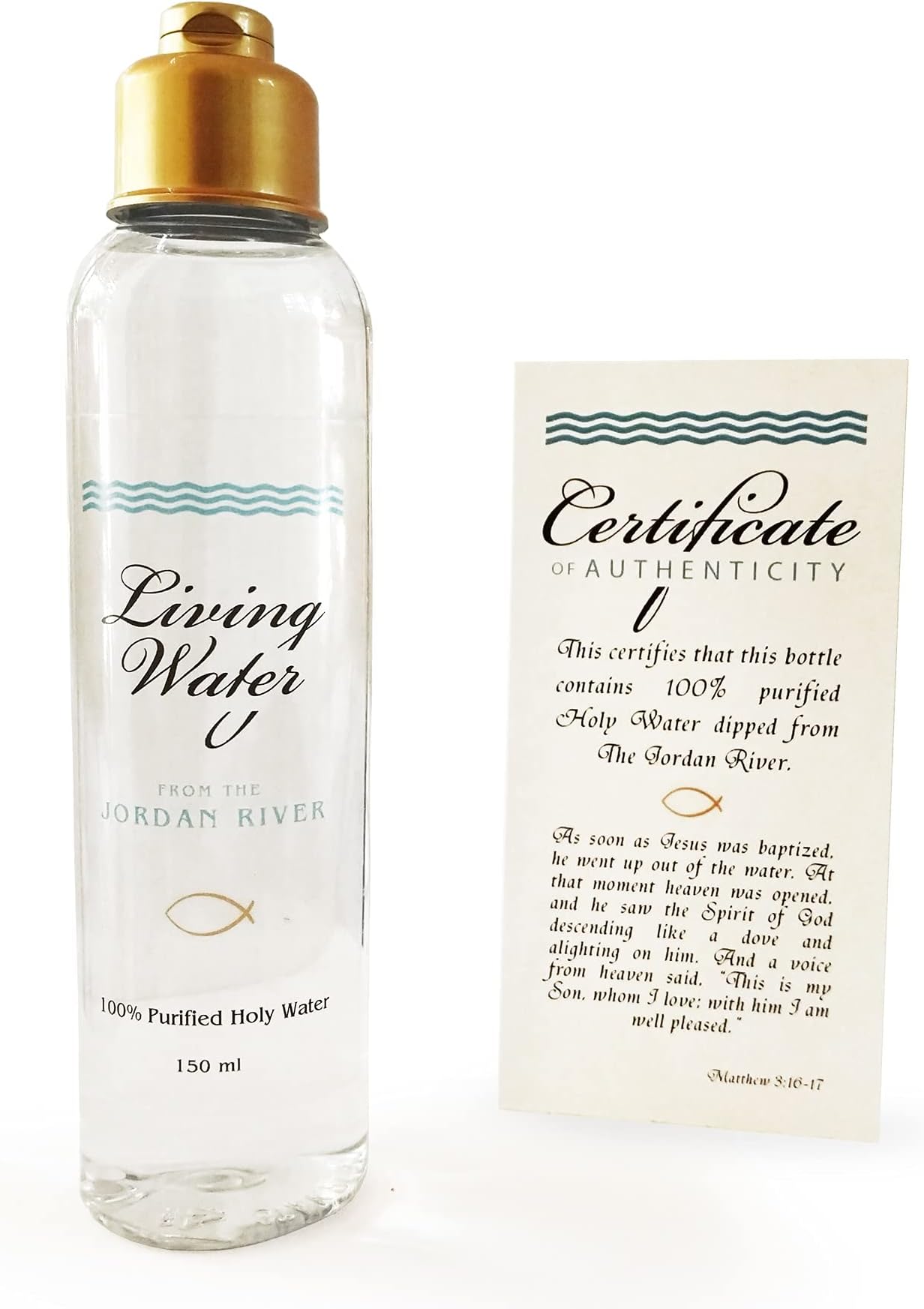 Galilee Gifts Living Water from The Jordan River, 150 ml Holy Water with Certificate of Authenticity, Comes in Decorative Bottle, Christian Gift from The Holy Land