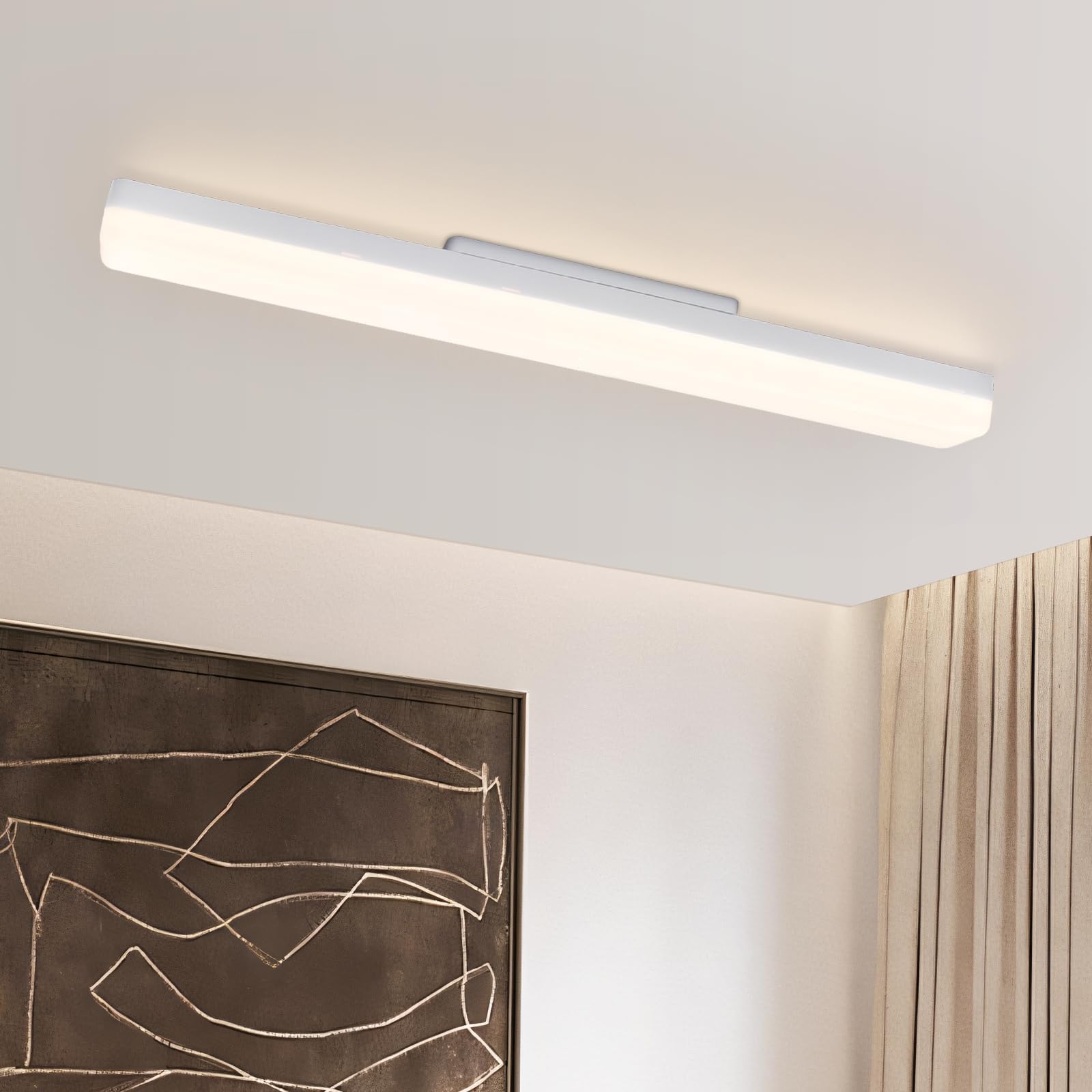 CBJKTX LED Deckenlampe Küche Tageslichtlampe - Deckenleuchte 90CM Lang Weiß | Küchenlampe 24W Schlafzimmerlampe Modern Flurlampe 4000K Deckenbeleuchtung Innen für Wohnzimmer Küche Esszimmer Büro