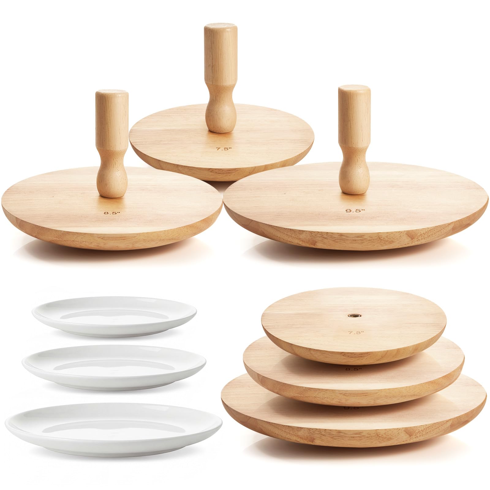Wenqik 3 Pack 7.5" 8.5" 9.5" Pottery Molds with Handle, Wood Pottery Tools
