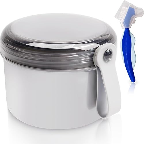 Estuche de dentadura con cepillo de dentadura, caja de baño sin fugas, estuche de viaje para dentadura postiza, taza de dentadura con cesta para