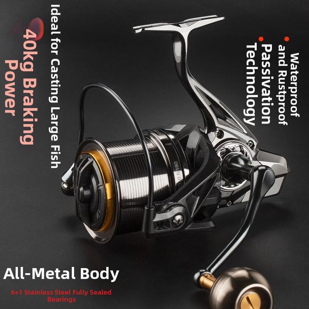 Moulinet de pêche en aluminium 8000 10000 12000 14000 avec rouleau anti-torsion et système d'oscillation lisse pour un enroulement uniforme