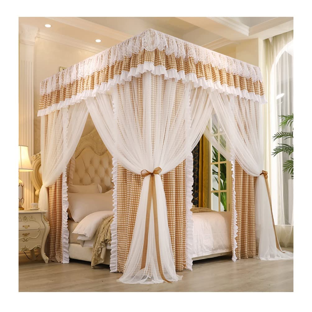 GJMSSMY 4 Corner Post Bed Canopy, Dustproof Blackout Bunk Bed Curtain Mosquito Net For Princess Room With Metal Stand (Color : B, Size : 120X200cm/47X79inch)