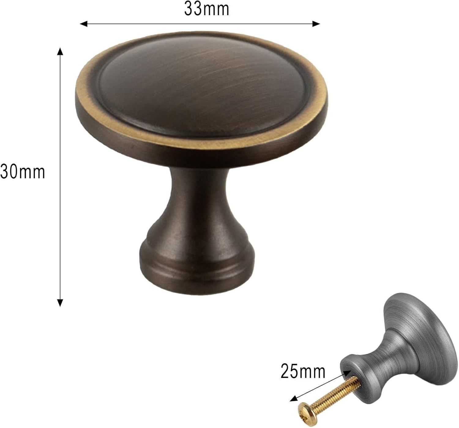 10 Pcs Drawer Knobs Gold Brass Cabinet Knobs Single Hole Solid Furniture Hardware with Screws for Kitchen Dresser Bathroom Bedroom Wardrobe (Color : Gray, Size : Single Hole)