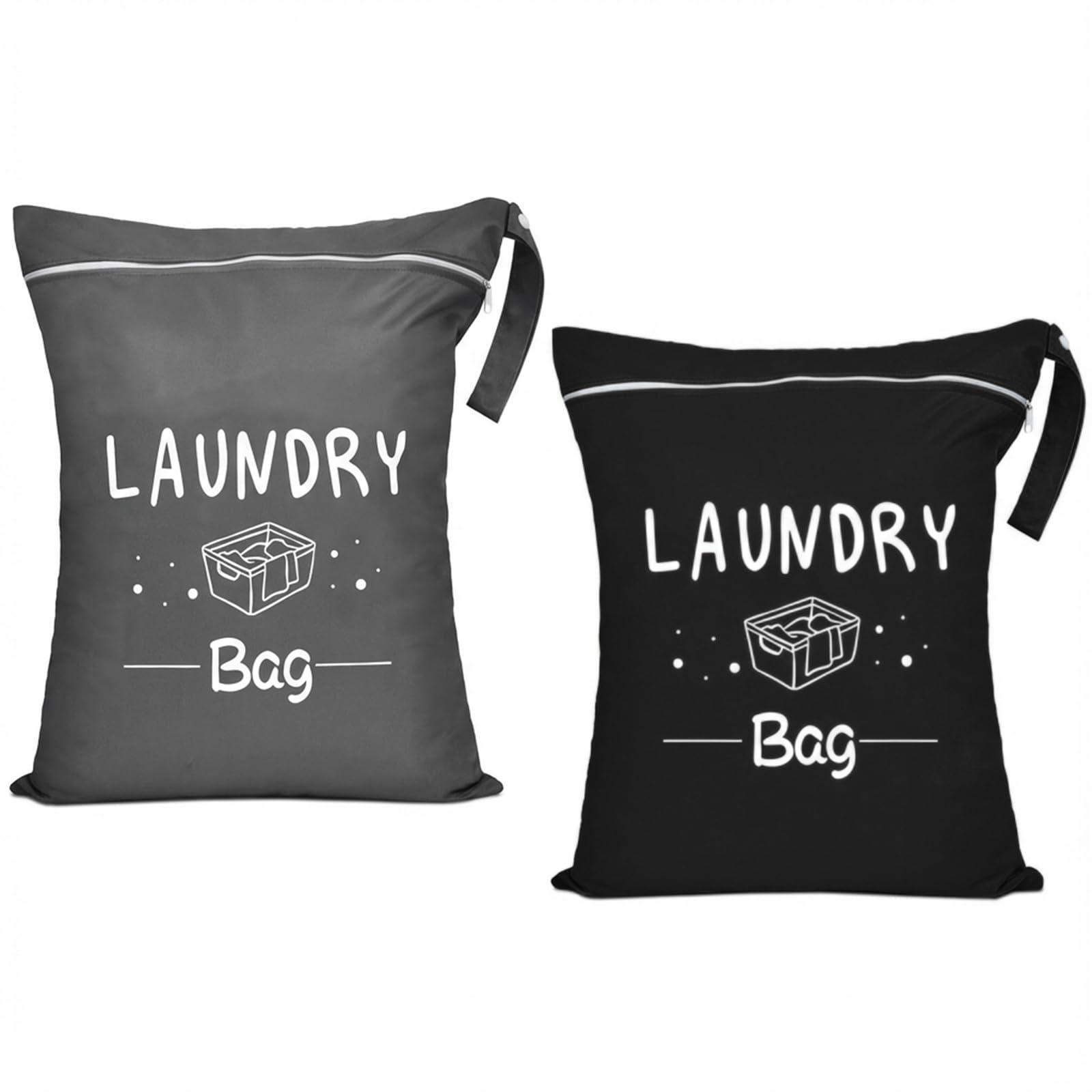 2 Pcs Large Travel Laundry Bags 55X45CM, Waterproof Washing Bags for Laundry with Zipper & Handle, Reusable Dirty Clothes Bag for Travel, Gym, Camping, Dorm, Swimming Pool (Black-Gray)