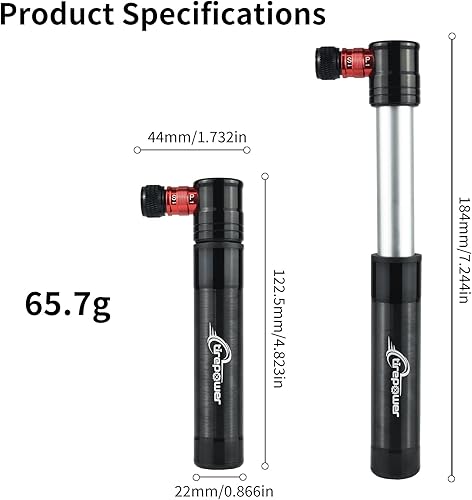Miniatura 6 de Mini bomba de bicicleta - Bomba de bicicleta Presta & Schrader - Bomba de neumáticos de 90 PSI para carretera y MTB - Bomba portátil para neumáticos