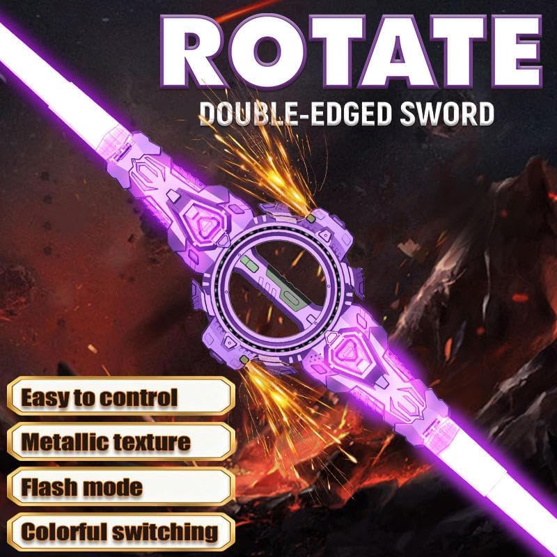 Image of BUQARO Fire Spiral Double-Edged Light Sword Toy with LED Lights & Sound | Wrist-Activated Rotating Action Role Play Sword for Kids & Teens