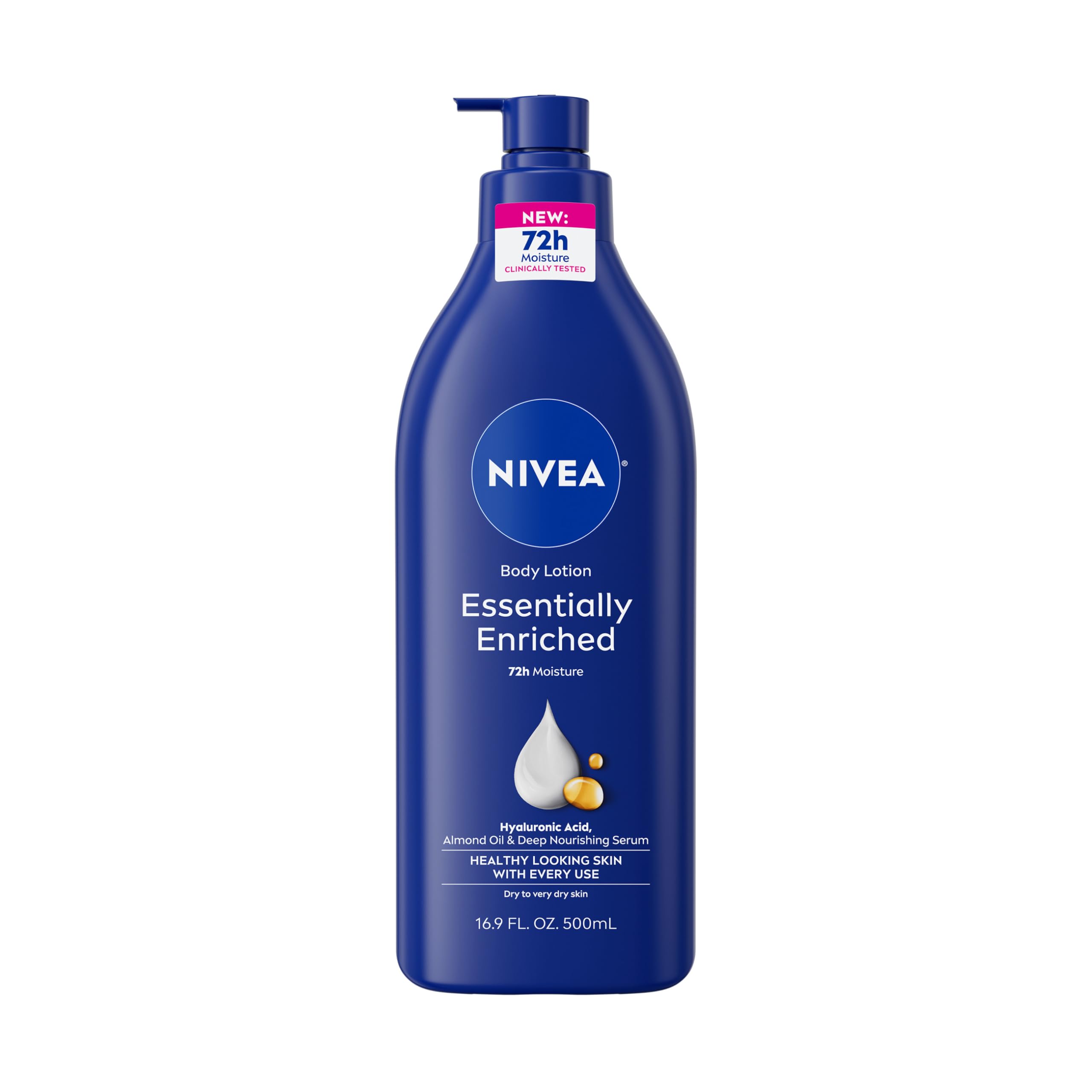 NIVEA Essentially Enriched Body Lotion, Very Dry Skin, Almond Oil, 16.9 Oz | Non-Greasy, Quick-Absorbing 72-Hour Moisture Cre