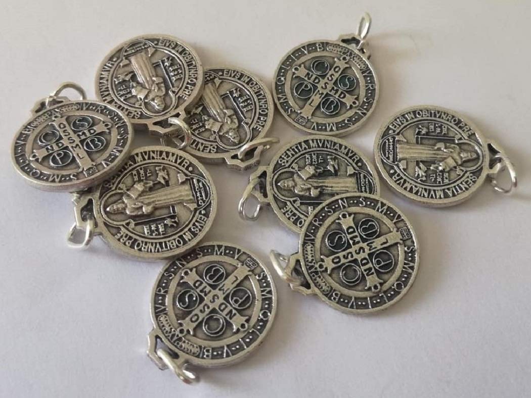 lazzaro italy San Benedetto Medaglia placcata argento - Diametro 1,5 cm - 10 medagliette