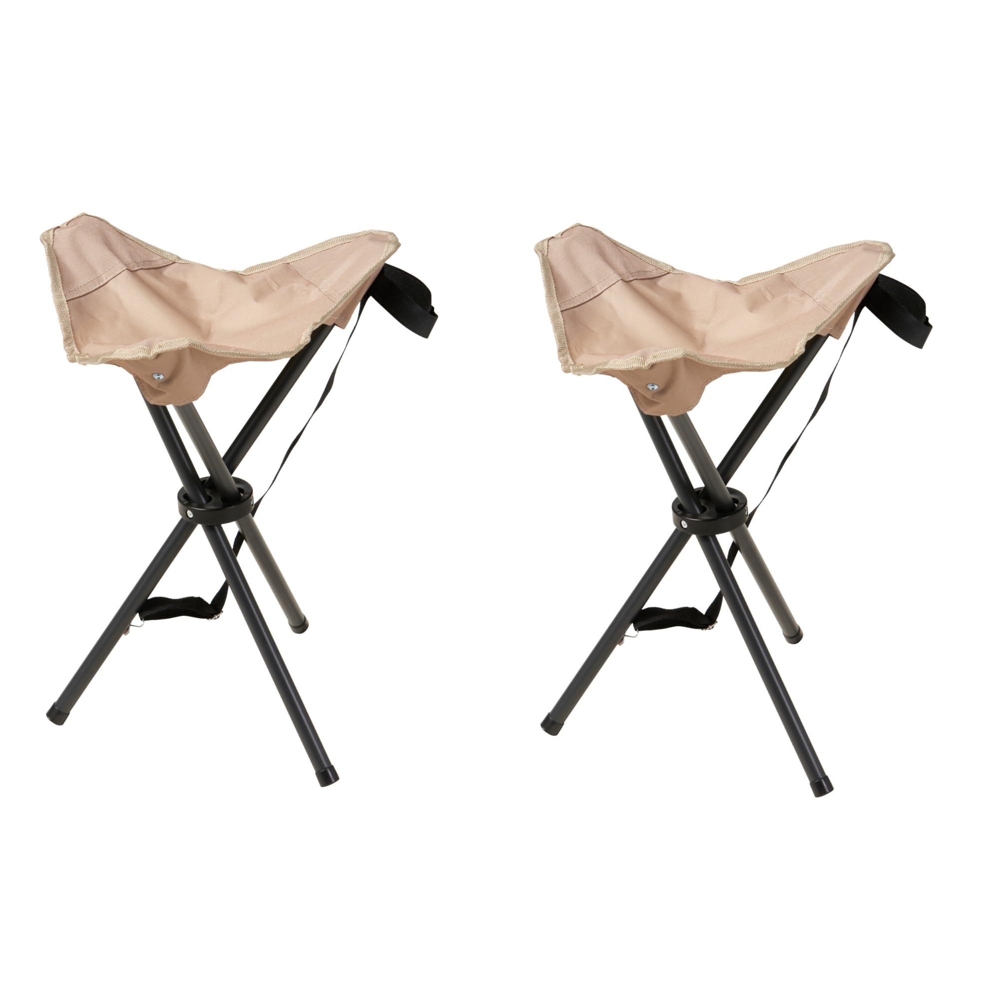 Envenzo Folding Camping Stool, 3-Leg Tripod Design, Metal Frame, 600D Polyester Seat, with Shoulder Strap, Multiple Colours (2 X TAUPE)