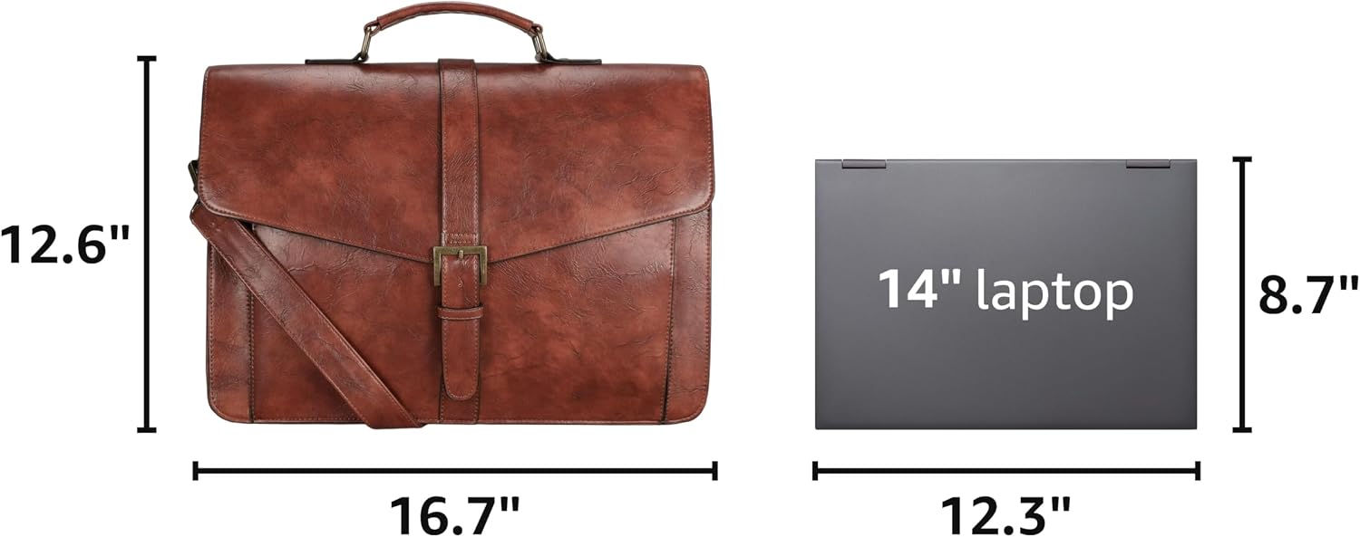 ESTARER Men's Leather Briefcase 15.6 Inch Laptop Messenger Bag for Office/Business/Travel, Professional Leather Computer Briefcase-type Portfolios, Vintage Brown image 3