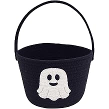Halloween Storage Basket Woven Basket with Handle Ghost Decor, Black