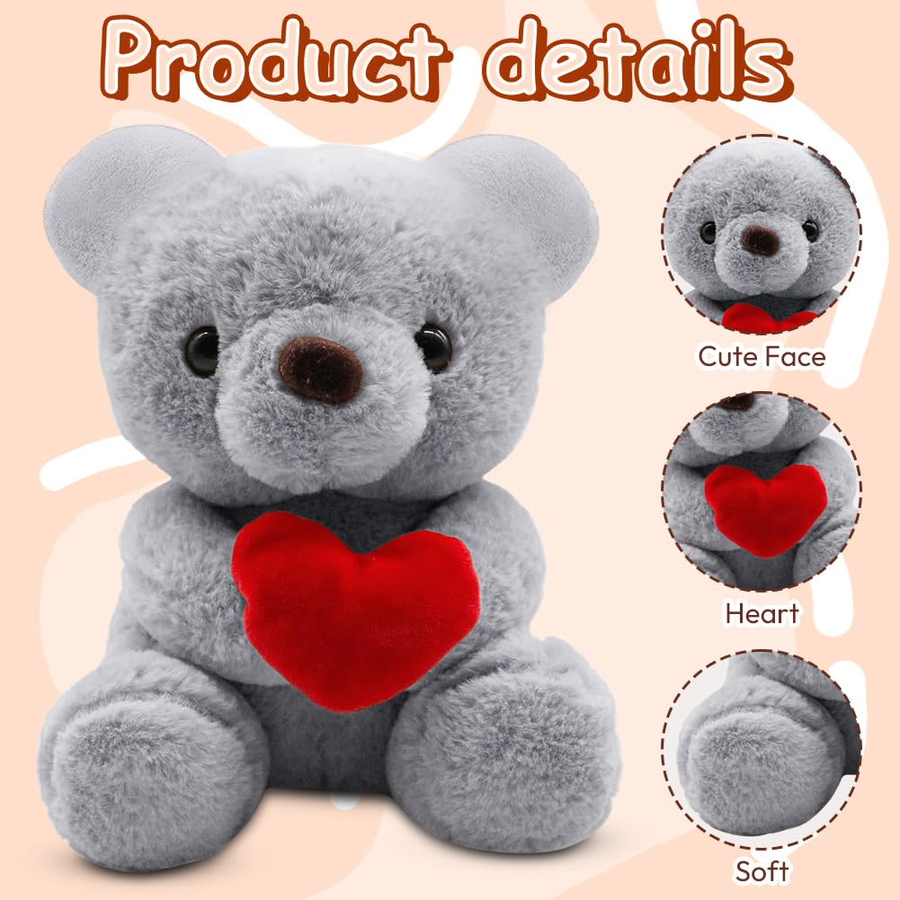 Fouvin Teddy bear with heart, plush bear, teddy bear with love, 23 cm teddy bear rose soft toy decoration room, cuddly toy - Image 3