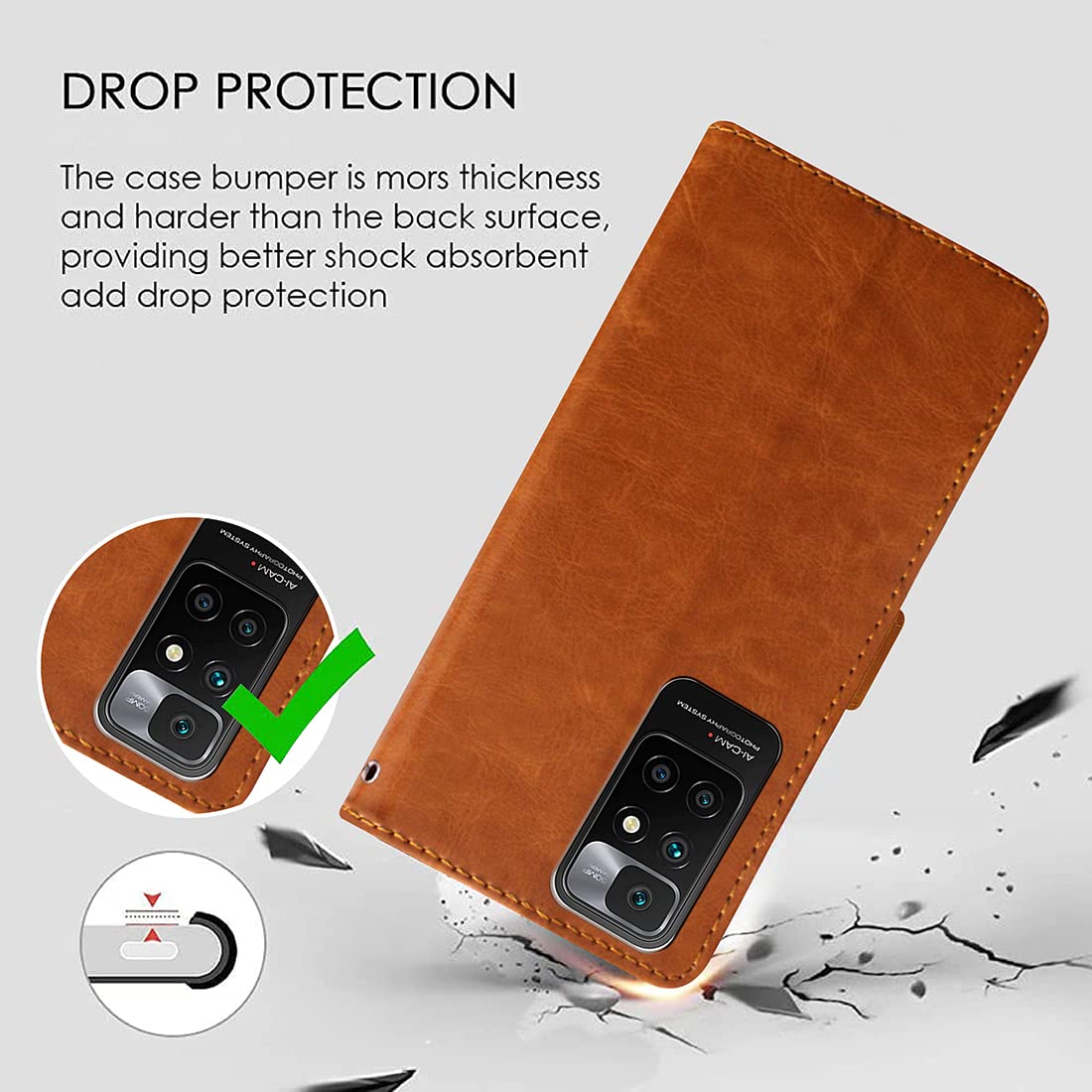 Casotec Flip Cover Back Case for Mi Redmi 10 Prime | Premium Leather Finish | Inbuilt Pockets & Stand | Flip Cover Back Case for Mi Redmi 10 Prime (CamelBlack)