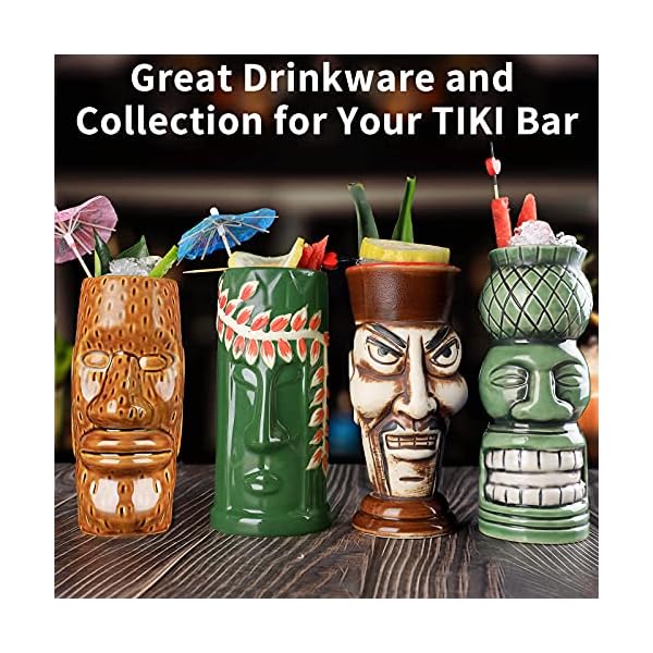 Tiki TJB013 - Juego de 8 vasos de cóctel grandes para fiesta hawaiana, lindos vasos de cóctel exóticos, taza de cerámica hawaiana - Imagen 5