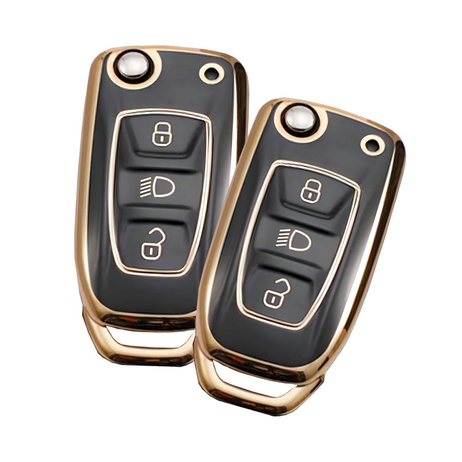AUTOFRILL 2 Pcs TPU Car Key Cover for Tata Nexon | Altroz | Tiago | Punch | Harrier | Safari | Tigor | Hexa | Zest | Bolt 3 Button Flip Key Cover (Black-Gold) (B0D1R1Q2KQ) Amazon Price History, Amazon Price Tracker