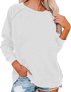 Womens Casual Crewneck Sweatshirts Loose Fit Lightweight Long Sleeve Drop Shoulder Solid Casual Pullover Sweater Jumper Tops 2023 Fall Winter Fashion Outfits Clothes