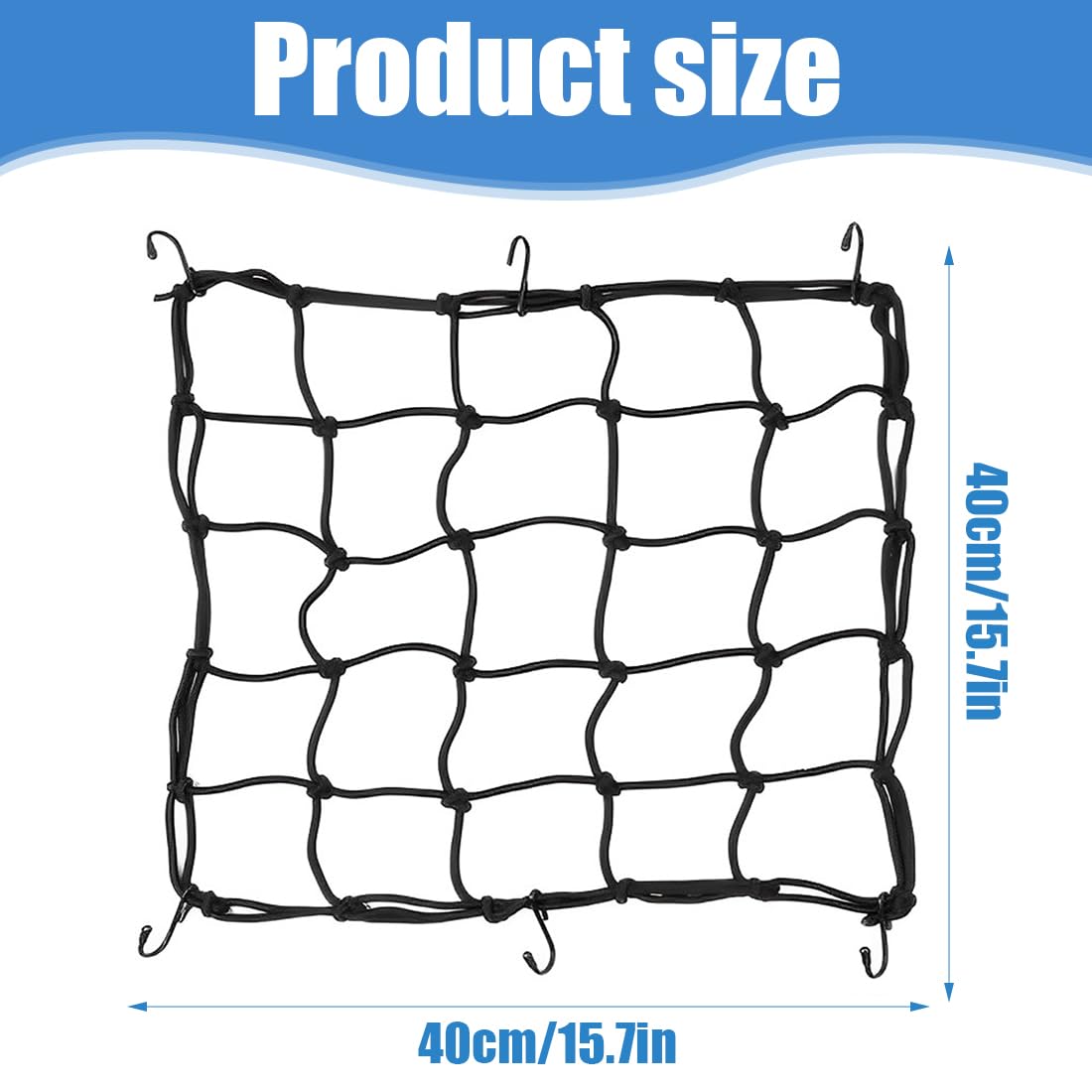 GXGM Rete Elastica Moto, Corde Elastiche con Gancio, Rete Elastica, Corde Elastiche con Ganci,40 X 40cm (Nero), 1 pezzo