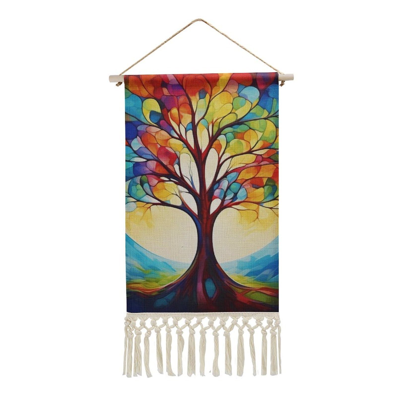 BTCOWZRV Cotton And Linen Hanging Poster with Tassels, Tree Wall Hanging Tapestry Vintage Wall Art Painting Modern Artwork Decoration for Home Decor Ready to Hang 10x19.6 in